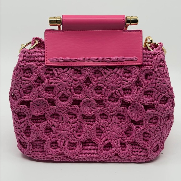 Hot Pink Crochet Crossbody Bag with Gold Handle handmade crochet bag - Picture 5 of 10